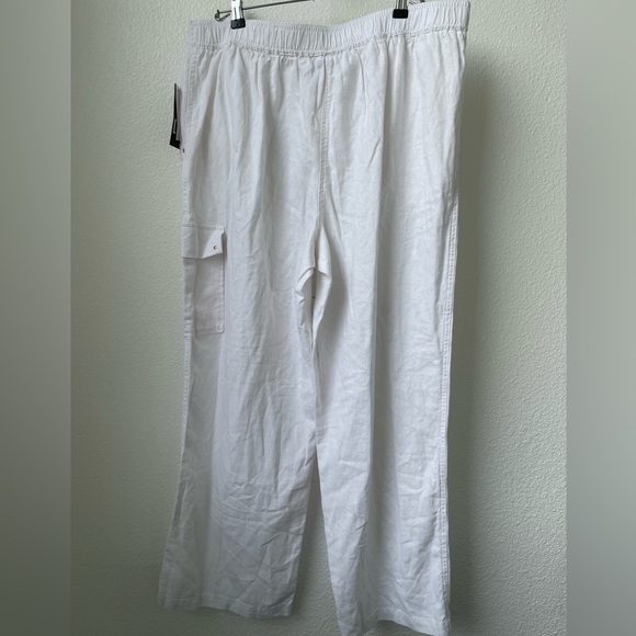 NWT Sharagano Women White Linen Pants With Cargo Pocket Elastic Back Waist sz XL - Picture 4 of 6